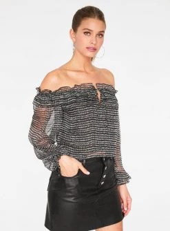 HeyYou Black And White Off The Shoulder Cropped Blouse Blouses