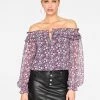 HeyYou Blouses Pink Floral Off The Shoulder Cropped Blouse