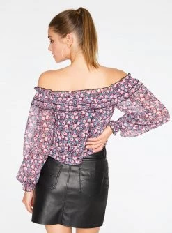 HeyYou Blouses Pink Floral Off The Shoulder Cropped Blouse