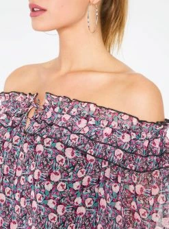 HeyYou Blouses Pink Floral Off The Shoulder Cropped Blouse