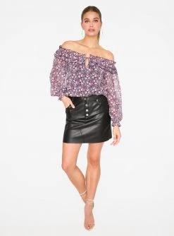 HeyYou Blouses Pink Floral Off The Shoulder Cropped Blouse